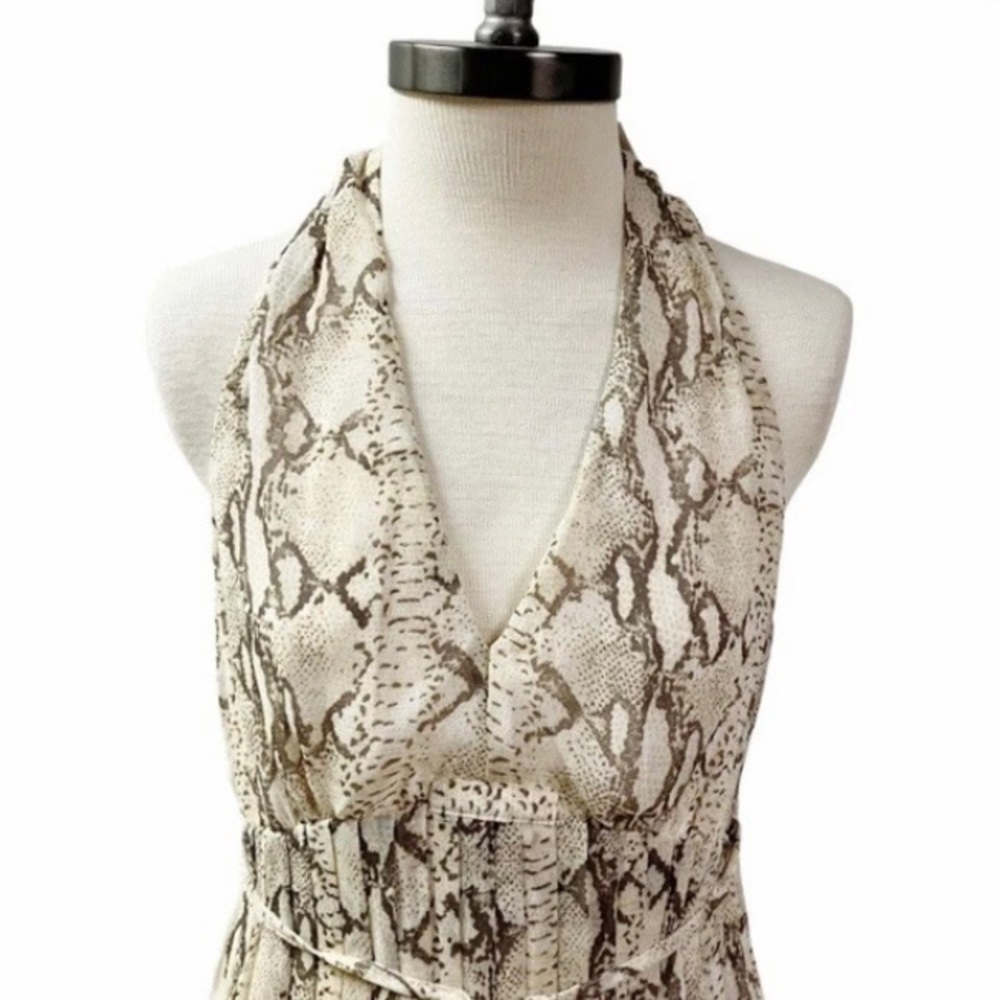 NWT! H & M Fairy Feminine Flirty Halter Pleated Dress SZ 10 Snakeskin Print - Picture 2 of 11